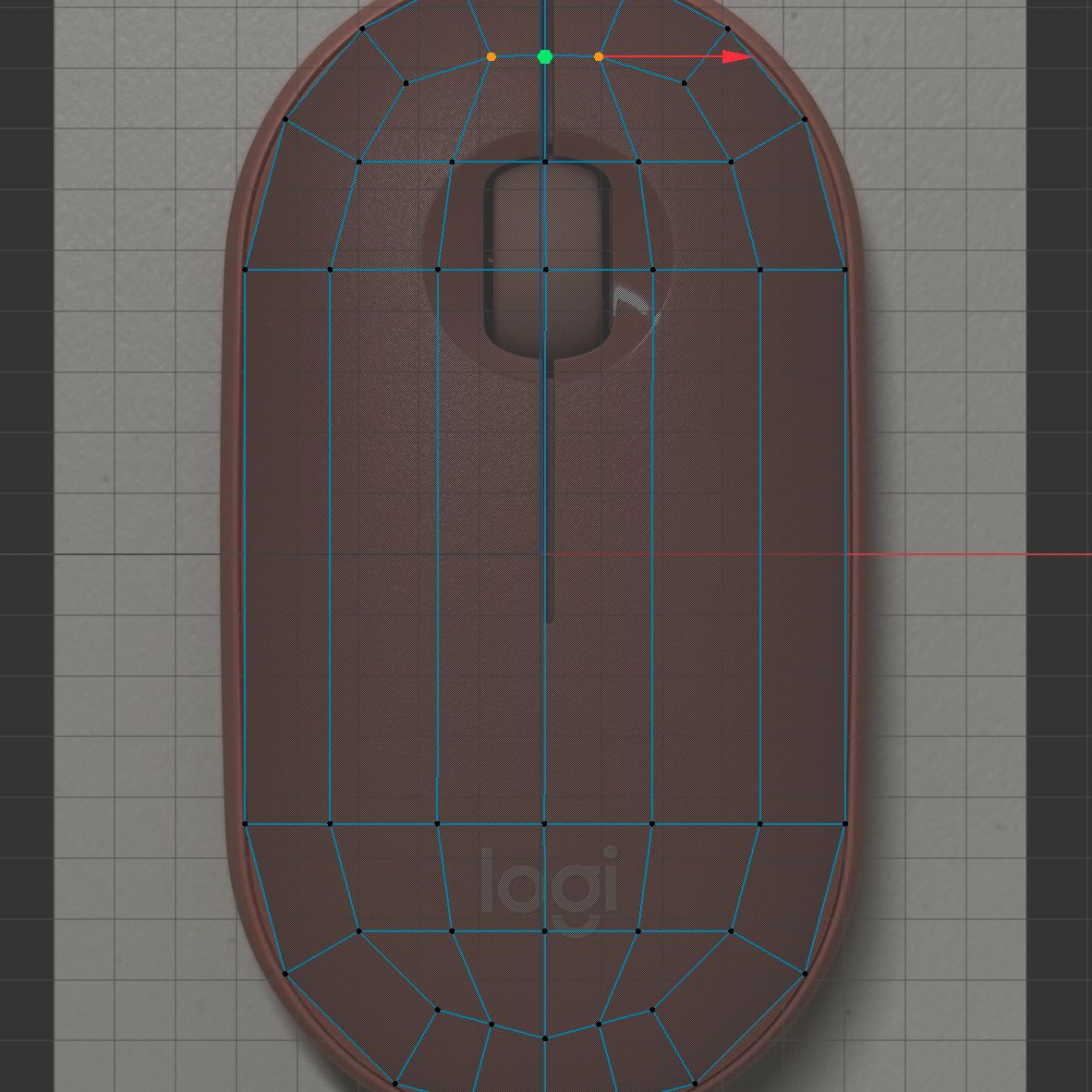 Top view of the mouse model using a disc and Polygon Pen to build the basic shape over the reference image